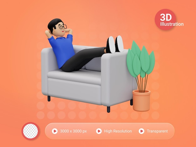 homem 3d relaxando no sofá