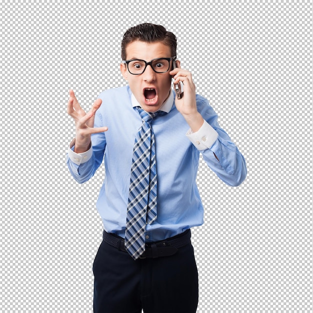Homem a gritar pelo telemóvel