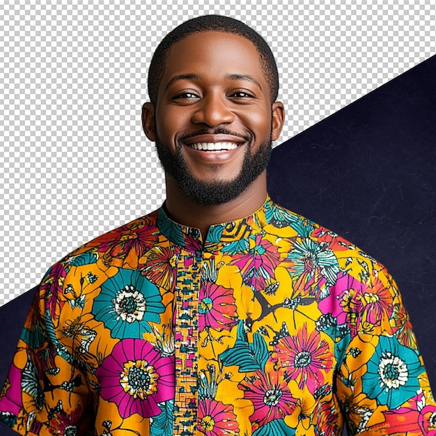 Homem africano sorridente em roupas tradicionais