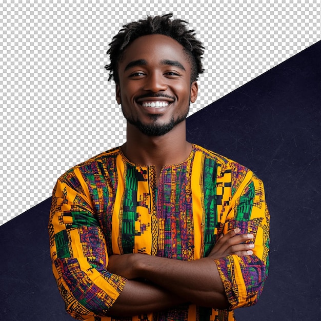 Homem africano sorridente em roupas tradicionais