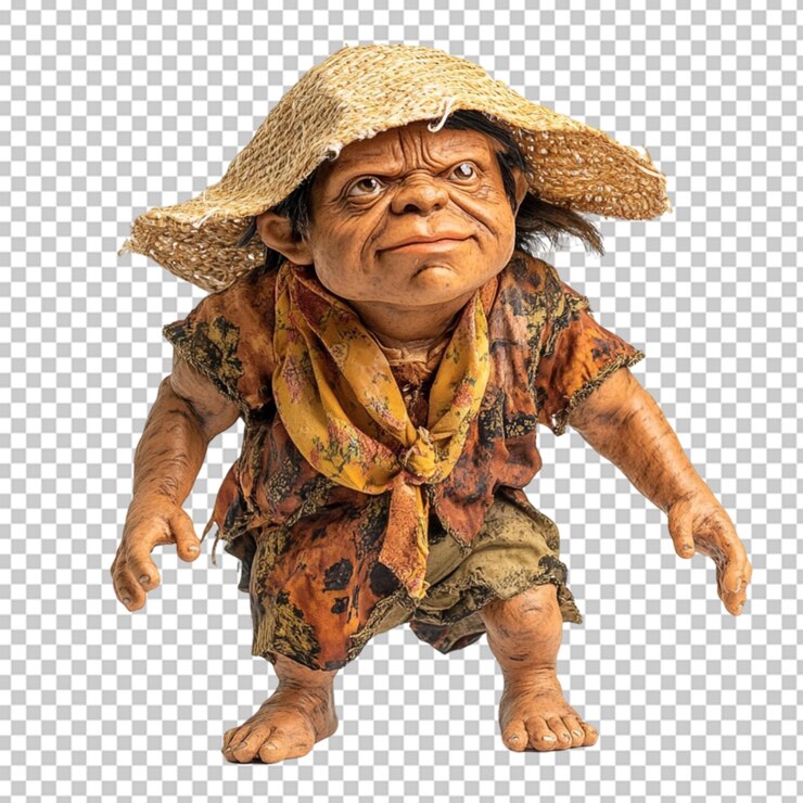 PSD homem anão filipino vestido como um menehune em fundo transparente
