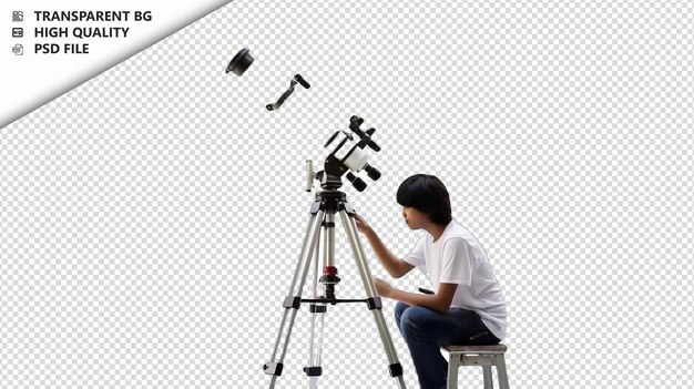 PSD homem asiático astrônomo em fundo branco branco isolado b