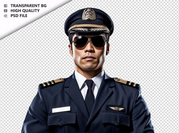 PSD homem asiático piloto em fundo branco branco isolado backgr