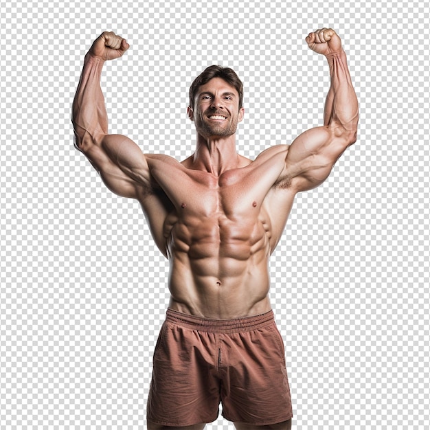 PSD homem atleta flexionando músculo isolado em fundo transparente png