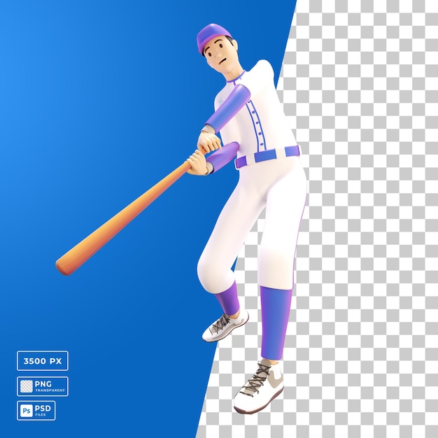 Homem azul prestes a acertar uma bola de beisebol com a mão na ilustração 3d do jogo de beisebol
