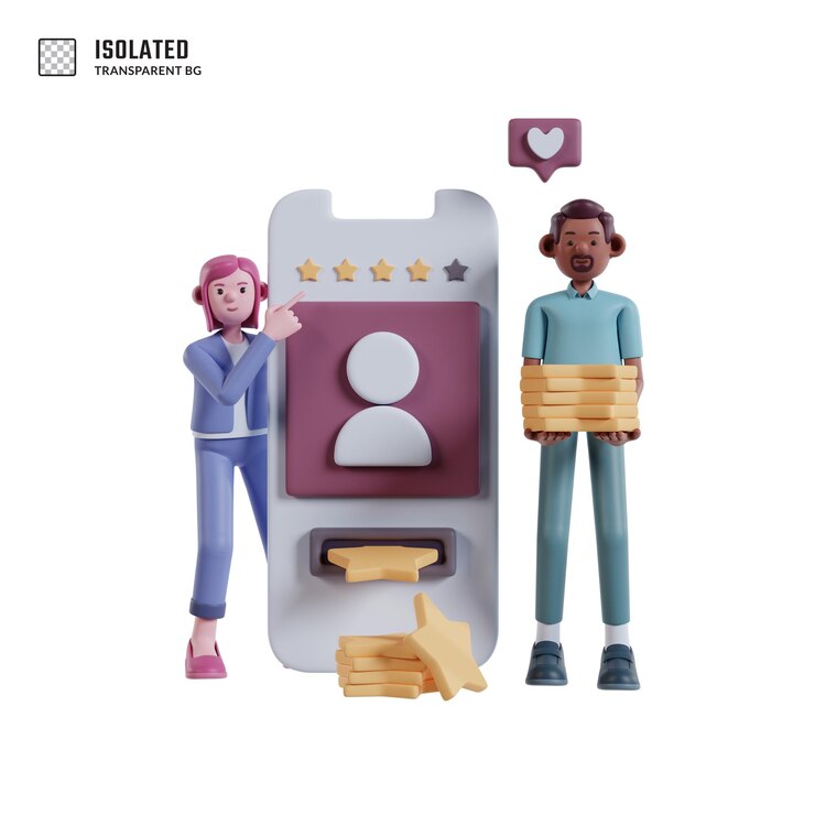 PSD homem barbudo marrom segurando uma estrela recebendo feedback positivo da ilustração de marketing 3d do aplicativo móvel