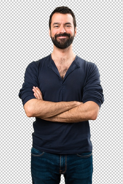 Homem bonito com barba com os braços cruzados