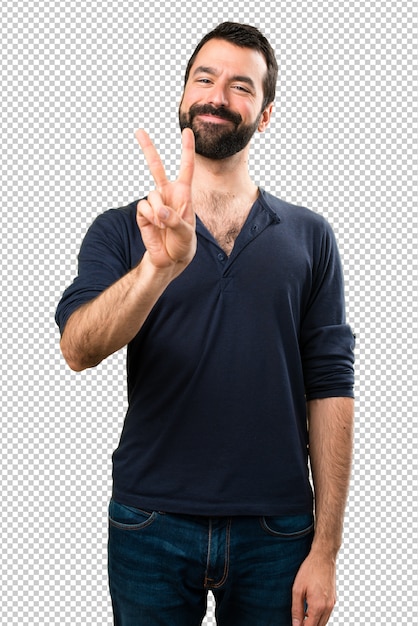 Homem bonito com barba contando dois
