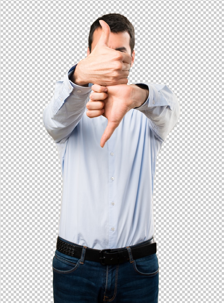 PSD homem bonito com barba fazendo bom sinal ruim