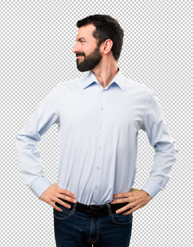 PSD homem bonito com barba olhando lateral
