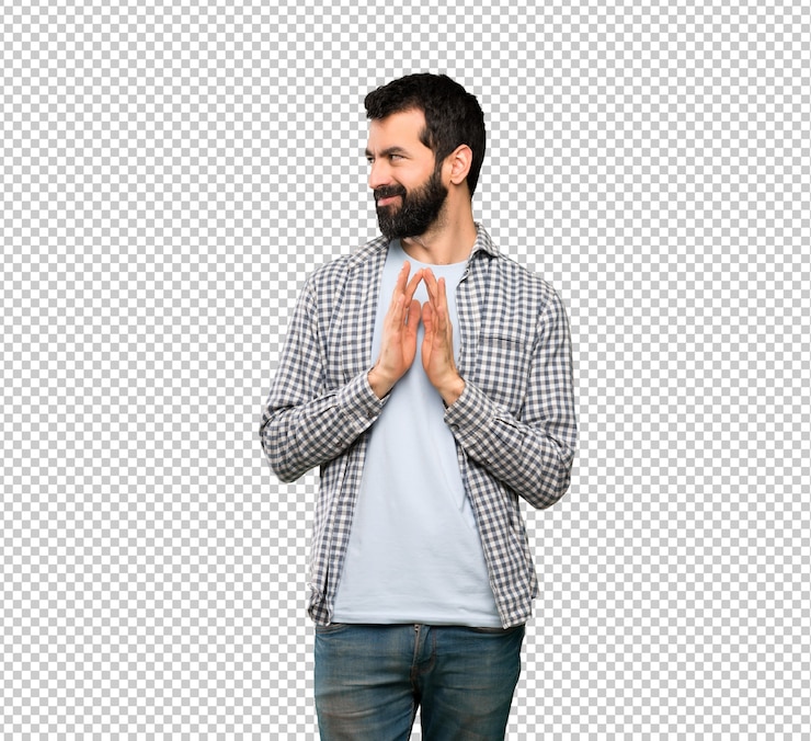 PSD homem bonito com barba planejando algo