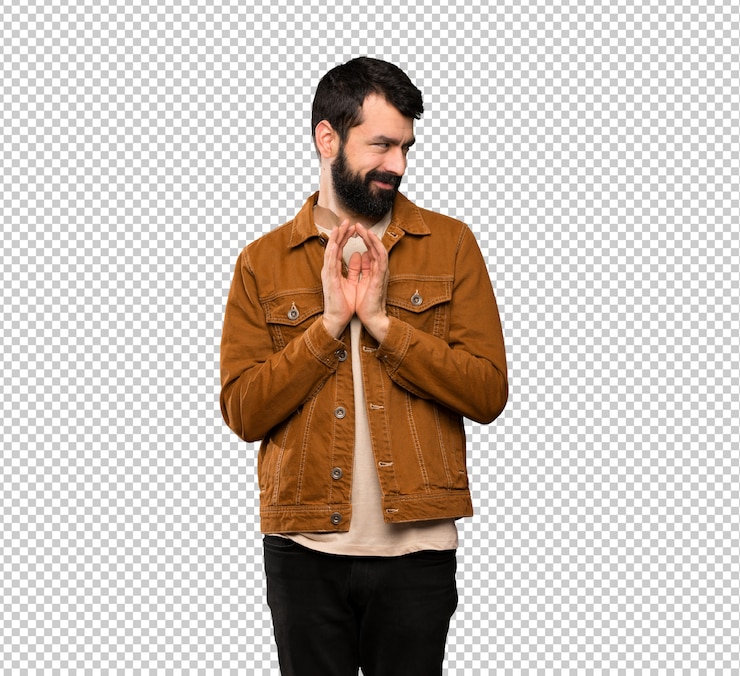 PSD homem bonito com barba planejando algo