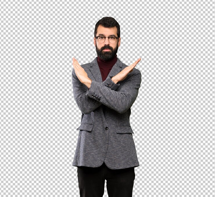 PSD homem bonito com óculos não fazendo nenhum gesto