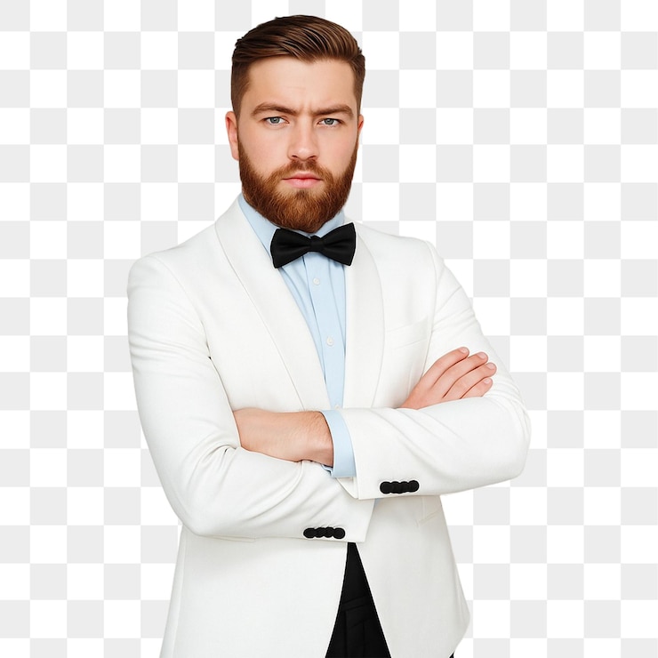 PSD homem bonito de fato branco com os braços cruzados usando uma gravata