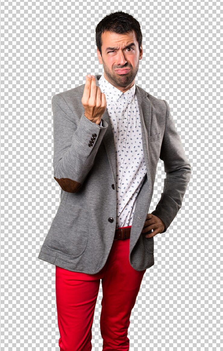 PSD homem bonito, fazendo gesto de dinheiro