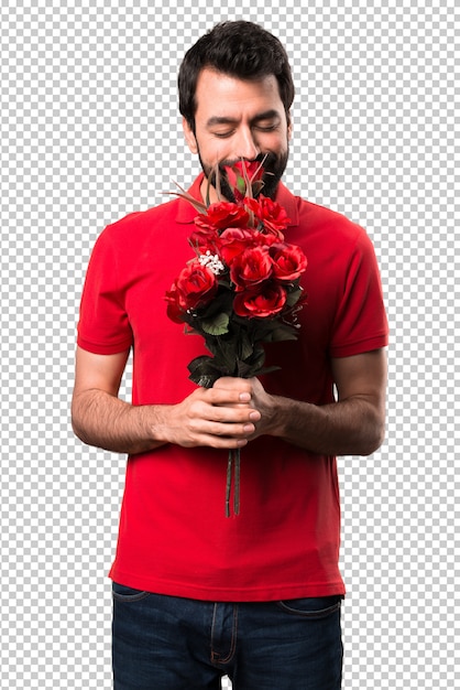 PSD homem bonito segurando flores