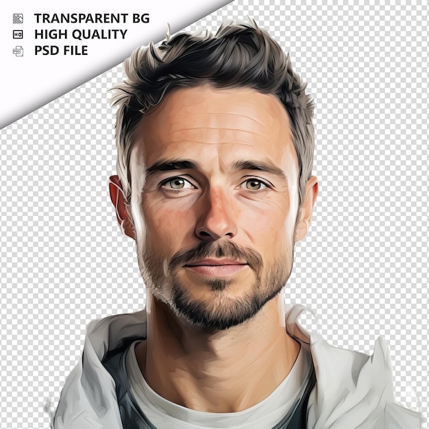 PSD homem branco desenhando estilo ultra-realista fundo branco