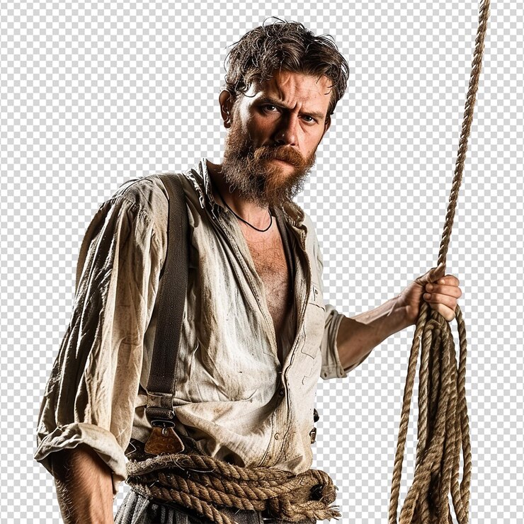 PSD homem com barba e uma longa corda isolado em fundo transparente png