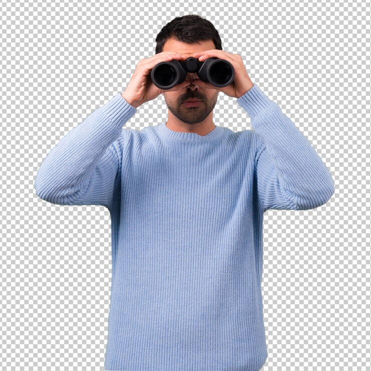 PSD homem com camisola azul com binóculos pretos