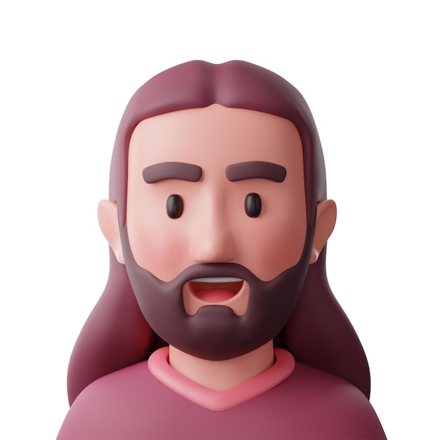 PSD homem com ícone 3d de cabelo comprido para pessoas de avatar