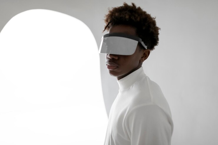 PSD homem com óculos inteligentes modelo de tecnologia vr