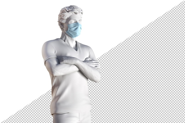 PSD homem confiante em máscara facial protetora médica renderização em 3d