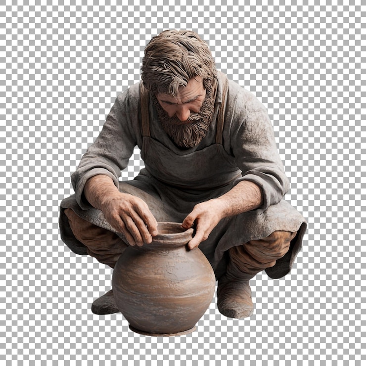 PSD homem da png fazendo vaso de barro em fundo transparente