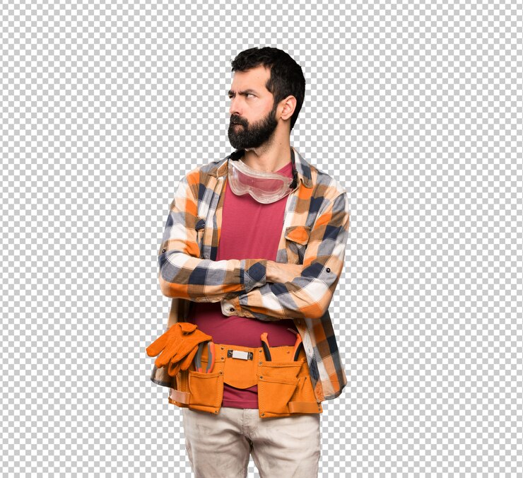 PSD homem de artesãos com expressão de rosto confuso