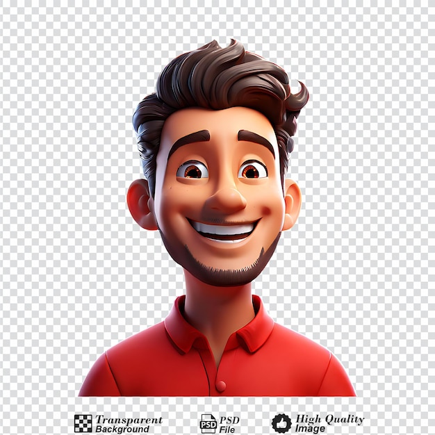 PSD homem de desenho animado 3d sorrindo retrato isolado em fundo transparente