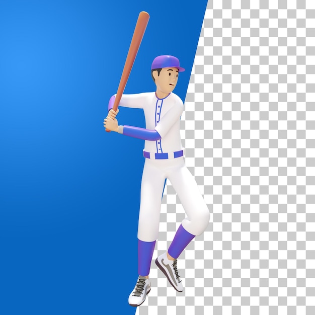 homem de esporte de beisebol se preparando para bater ilustração 3d