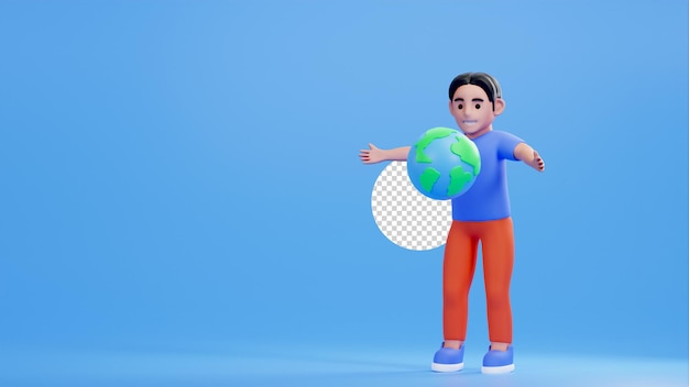 Homem de ilustração 3d olhando para o globo da terra