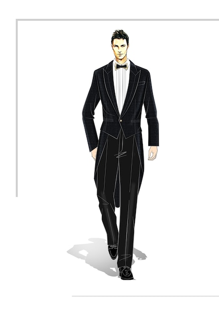 Homem de moda terno tecido uniforme estilo desenho de personagem