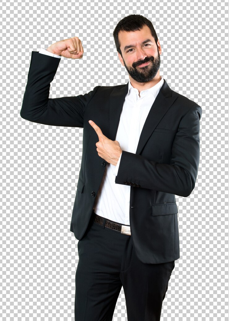 PSD homem de negócios bonito fazendo gesto forte