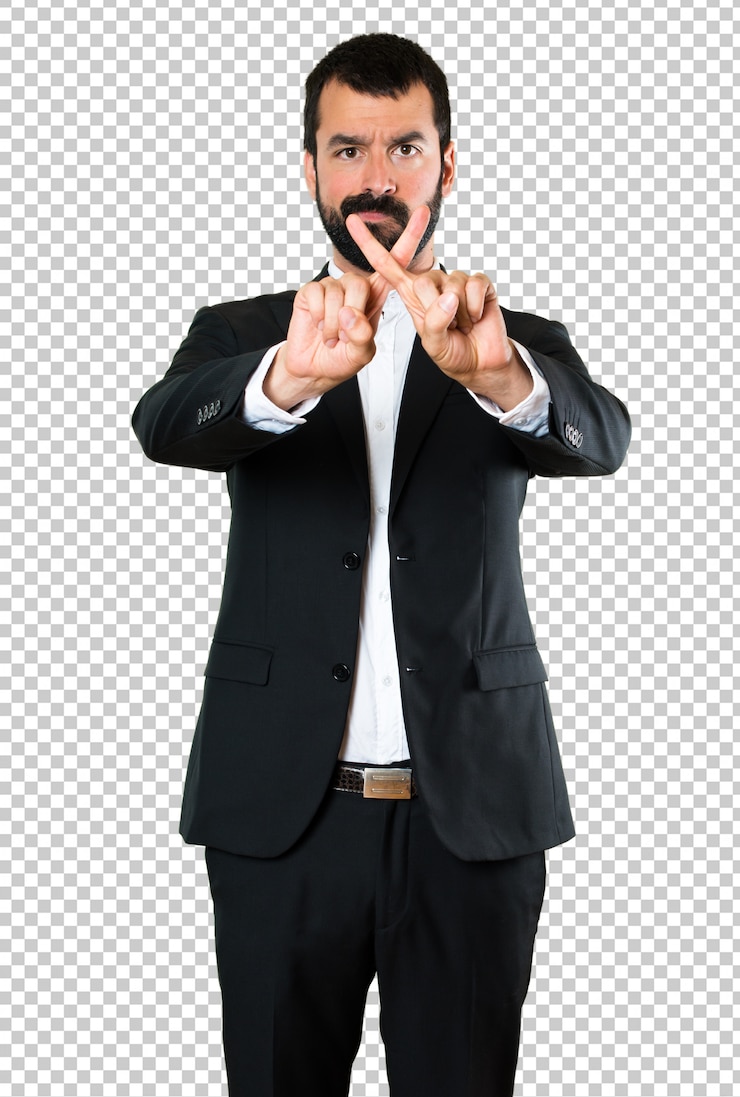 PSD homem de negócios bonito não fazendo nenhum gesto