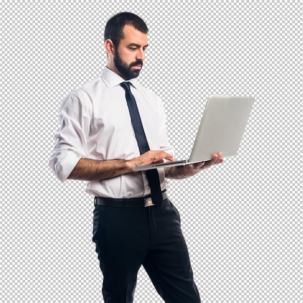 Homem de negócios com laptop.