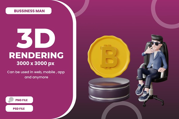 PSD homem de negócios de renderização 3d sentado ilustração psd premium