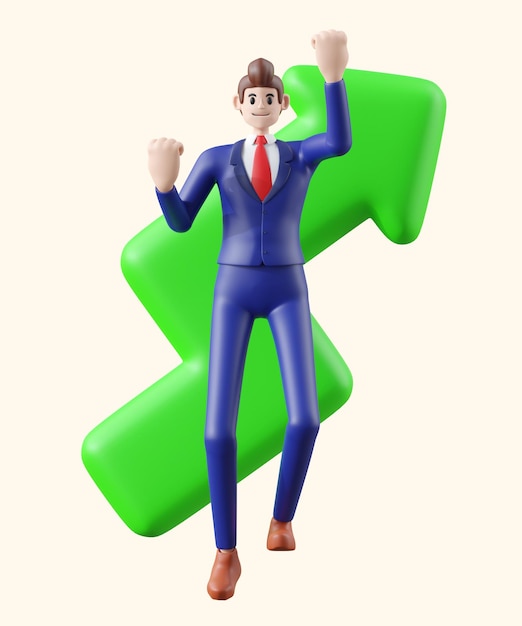 homem de negócios feliz com um bom lucro ilustração 3D de desenho animado bonito sorrindo isolado em fundo branco