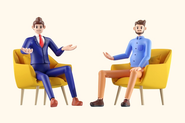 homem de negócios sentado em uma cadeira com empreendedor ilustração 3D de desenho animado bonito sorrindo isolado em fundo branco