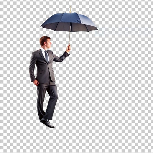 Homem de negócios sorridente abrigado sob um guarda-chuva png