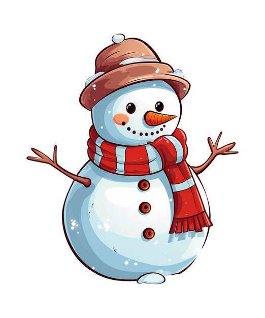 PSD homem de neve bonito desenho animado usando chapéu e lenço ai gerado