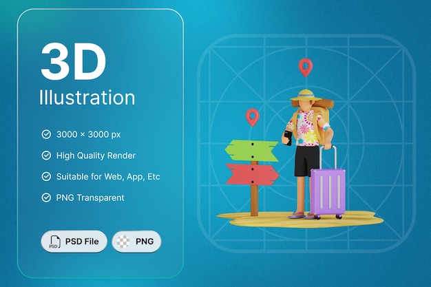 Homem de objeto de renderização 3d com direção de férias