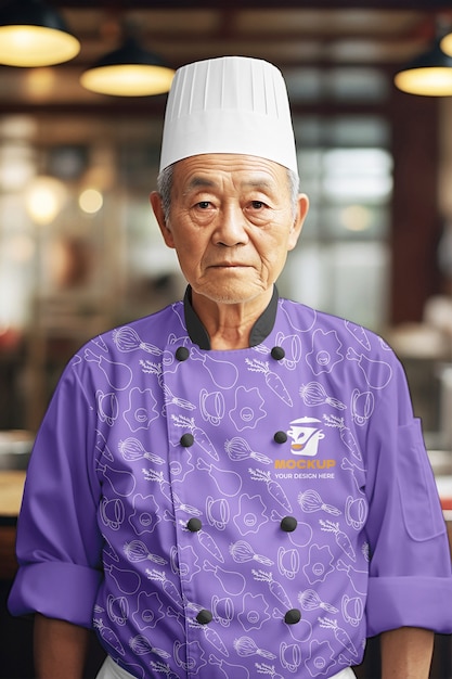 Homem de tiro médio vestindo uniforme de chef japonês