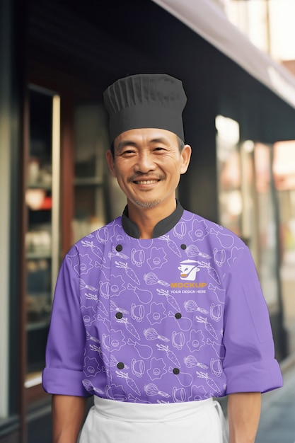 PSD homem de tiro médio vestindo uniforme de chef japonês