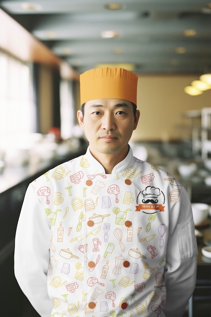 PSD homem de tiro médio vestindo uniforme de chef japonês