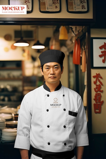 PSD homem de tiro médio vestindo uniforme de chef japonês