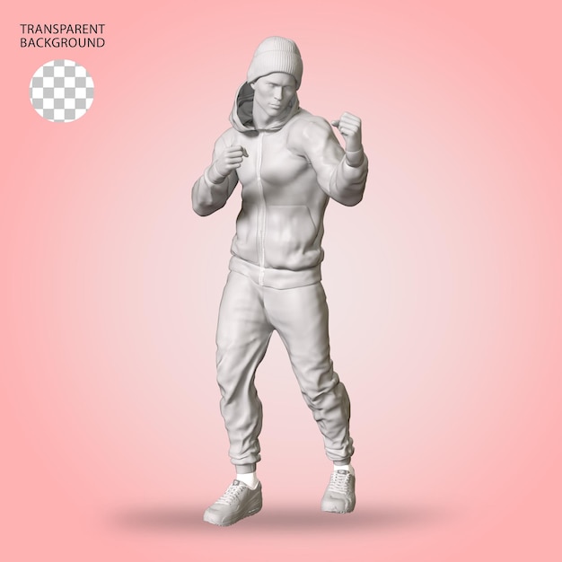 Homem desporto vestuário com postura gesto atividades isoladas ilustração renderizada em 3d