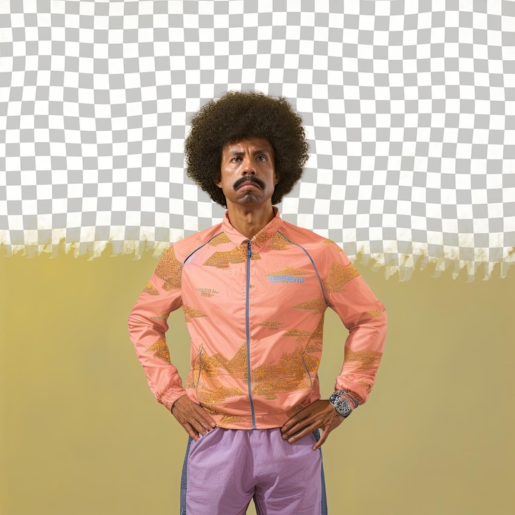 PSD homem do oeste asiático um maratonista de cabelos pervertidos a fazer uma pose elegante em pastel bege