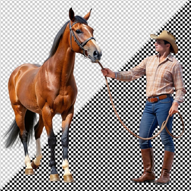 PSD homem e cavalo em fundo transparente