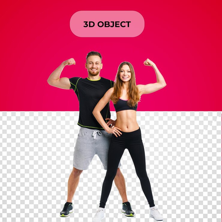 PSD homem e mulher mostrando bíceps png fundo transparente