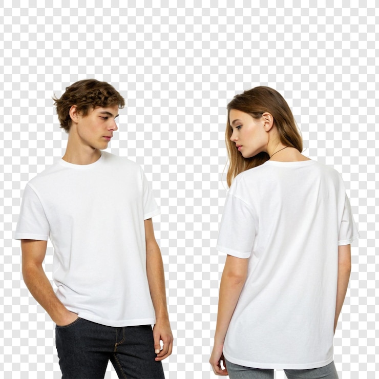 PSD homem e mulher vestindo camisetas brancas